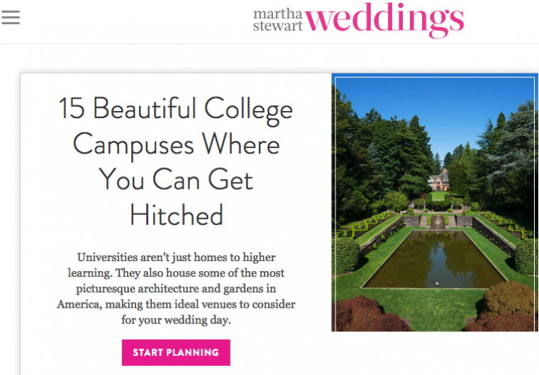 Lewis & Clark ranks number ten in Martha Stewart's list 15 Beautiful College Campuses Where You Can Get Hitched