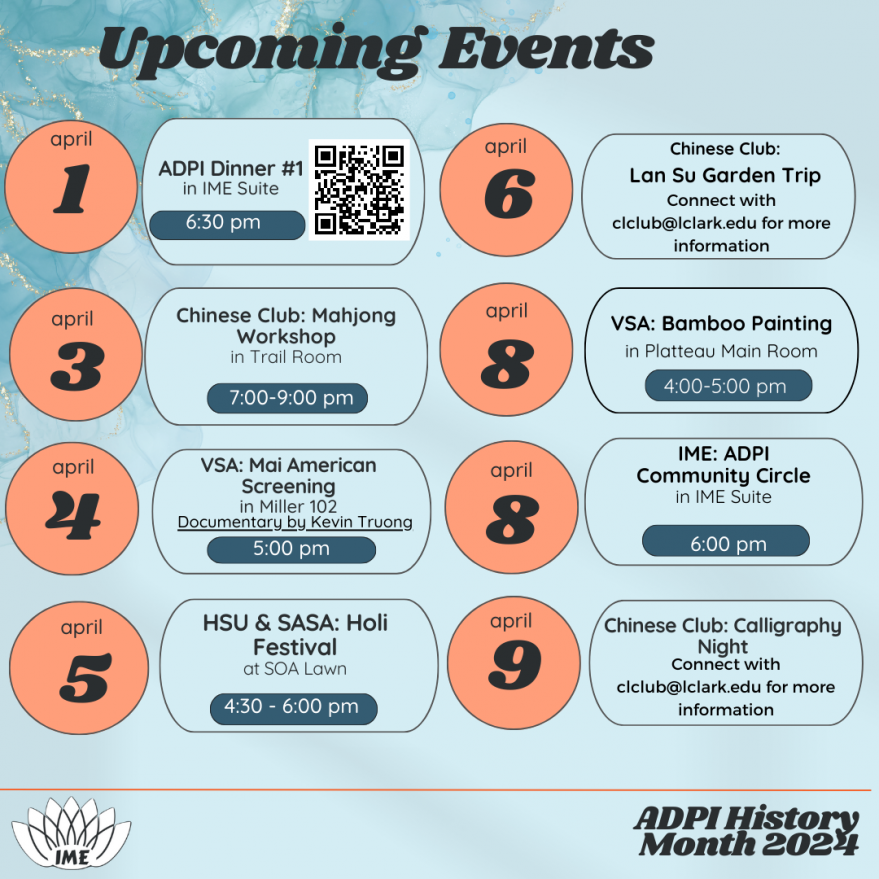 calendar of events for ADPI Heritage Month first page