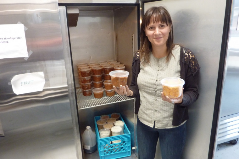 Ava Mikolavich, Program Coordinator for Urban Gleaners with soup donated by LC