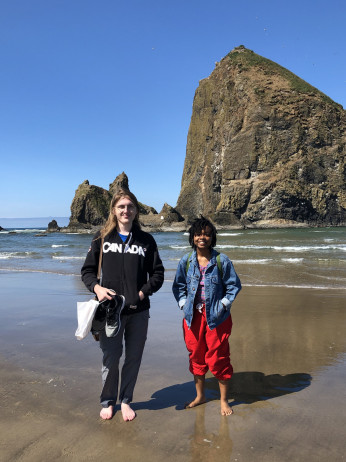 Fir Acres students walking along the Oregon Coast
