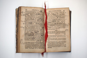 Interior page showing notes and silk bookmark.