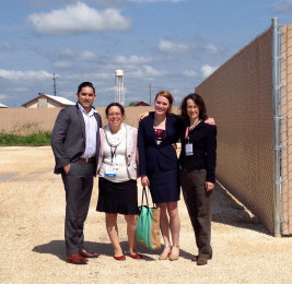 Michael Reyes '17, Shannon Garcia '15, Samantha Macbeth '16, and Professor Juliet Stumpf at the South Texas Residential Center, where asy...