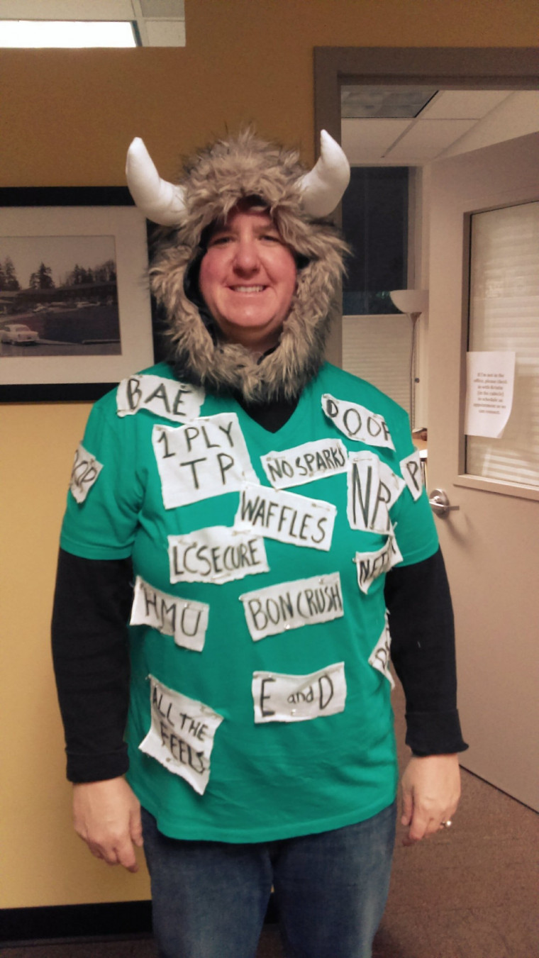 Best individual costume: Rated G LC Yik Yak Word Cloud, by Associate Dean of Students Cathy Busha