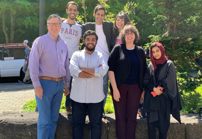 Ambassador Marquardt in April 2019 with Japanese and Saudi students in Julie Volholt's Advanced English Studies class at L&C.