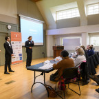 Students presenting their business ideas at Winterim, an entrepreneurial workshop hosted by the Bates Center. This photo was taken in Jan...