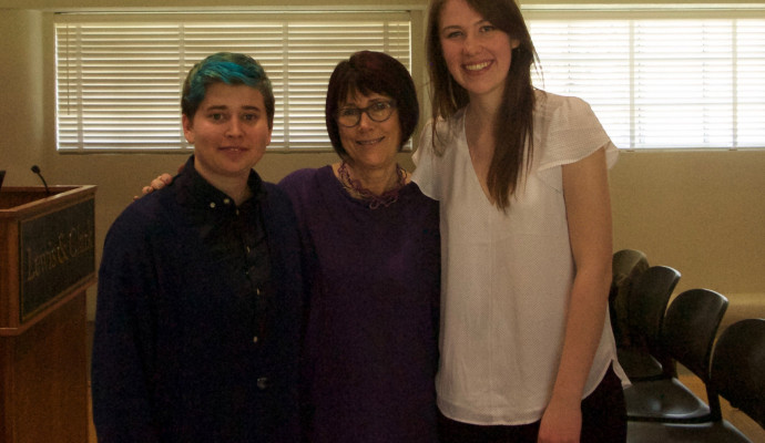 Award winners (L) Sully Pujol '17 and Erin Keoppen '17 (R) with Deborah Heath, Director of Gender Studies.