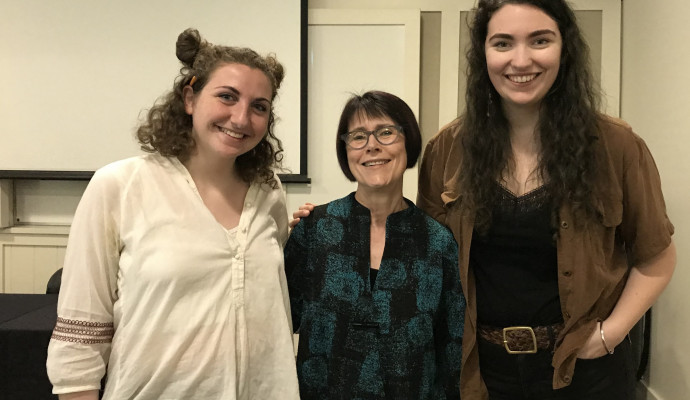 2019 award winners (L) Mira Glasser '19 and Madeleine Bentley '19 (R) with Deborah Heath, Director of Gender Studies