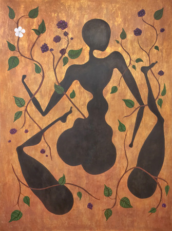 Female figure painted on wood.