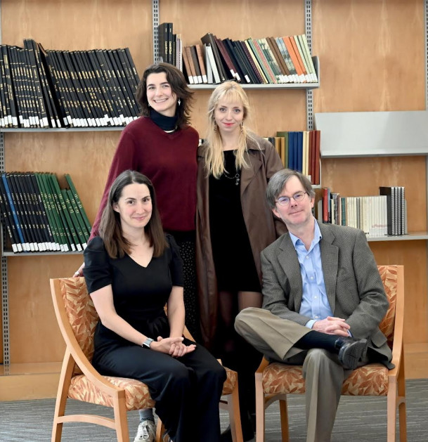 Research group with Madeleine MacWilliamson BA '24, Valerie Naborska BA '24, and professors Todd Lochner and Ellen Seljan.