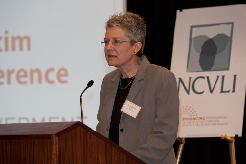 Victims' rights attorney Erin Olson accepts the 2012 Legal Advocacy Award. - Photo by Chris F. Wilson
