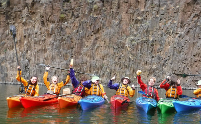 Students kayaking on a College Outdoors trip