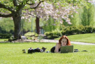 Student studying outside