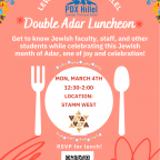 double adar luncheon: join jewish staff/students/faculty!