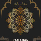 A intricate star pattern with the words Ramadan Mubarak underneath it