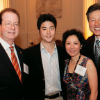 President Barry Glassner (left) with Shingo Ehara B.A. '13 and his parents, Nobuyoshi and Kayoko Ehara.