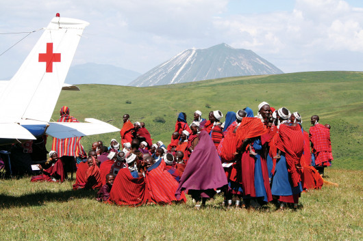 The Maasai gather for a mobile medical clinic at Ndulele.