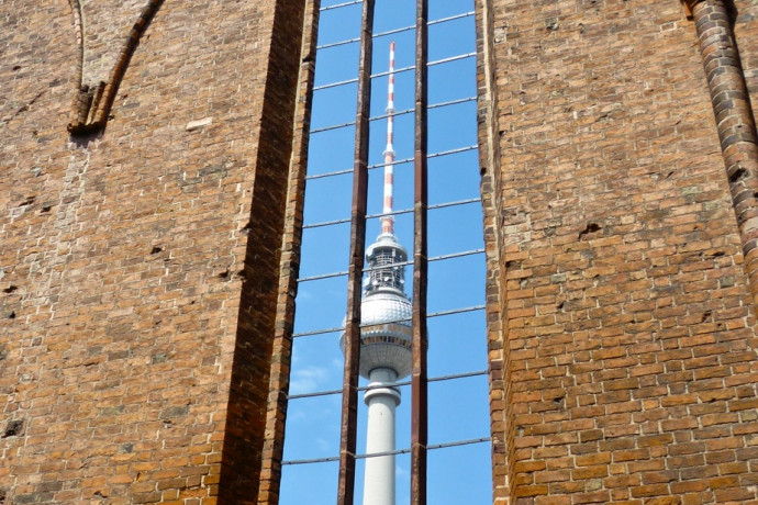 View of the Alexanderplatz Tower from the Franziskaner-Klosterkirche