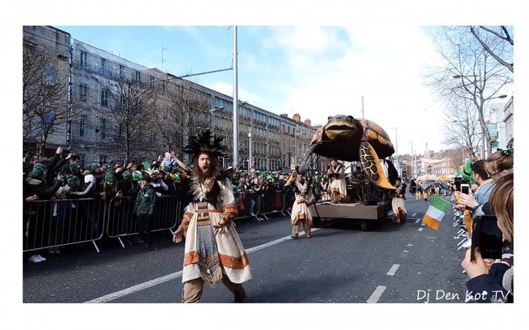 Waterford performer at Dublin St. Patrick's Day Parade, image captured by DJ Den Kot on Youtube.