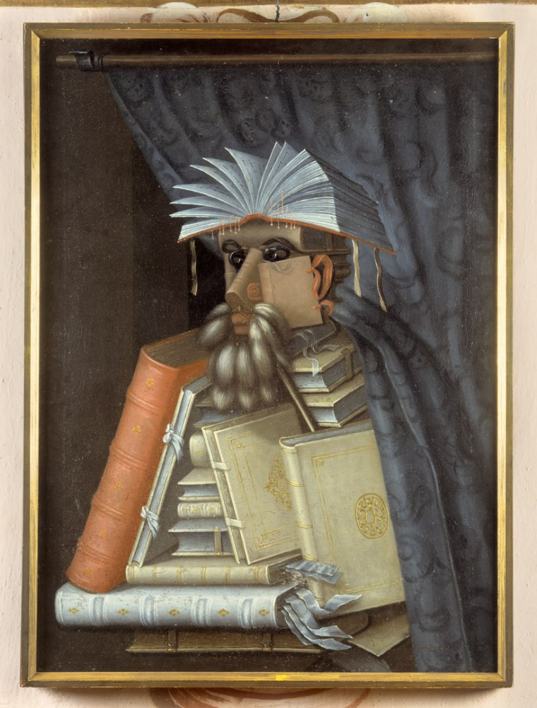 Giuseppe Arcimboldo, The Librarian, 1562. Oil on canvas, 27.95 x 38.58 inches. Skokloster Castle, Sweden, via WikiMedia Commons.