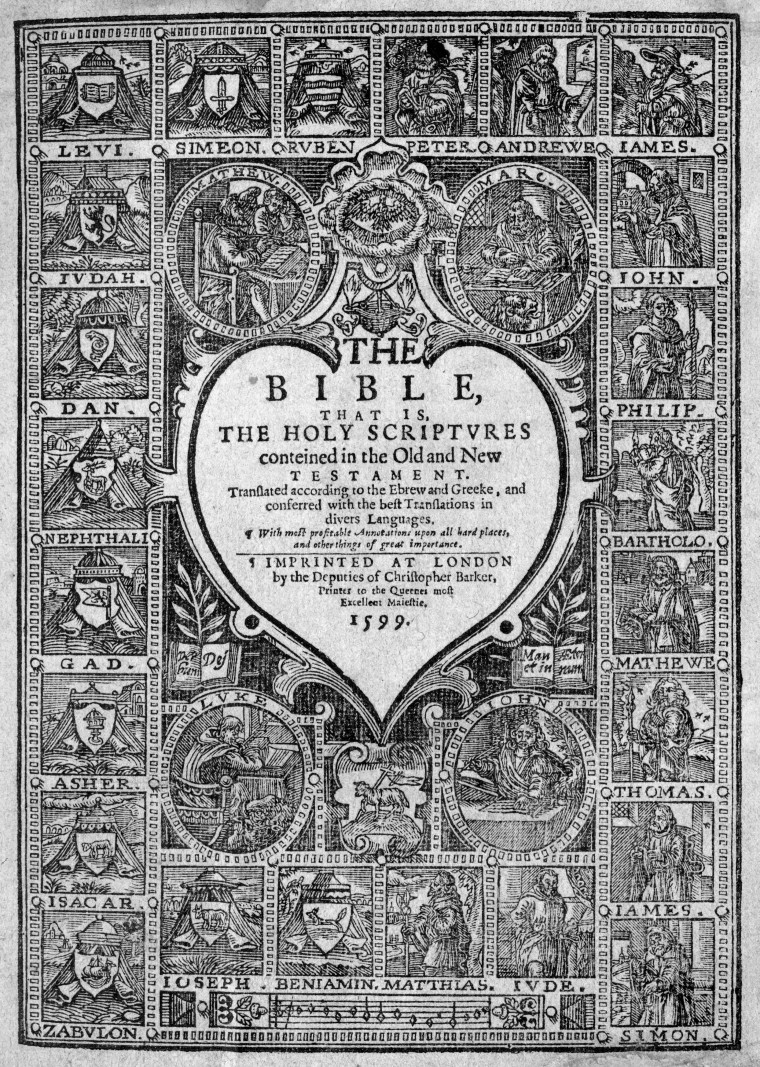 Geneva Bible engraved title page, Jan Fredericksz Stam, Amsterdam, c. 1638