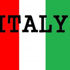 Red, white, and green flag with the word Italy.