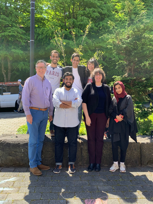 Ambassador Marquardt in April 2019 with Japanese and Saudi students in Julie Volholt's Advanced English Studies class at L&C.