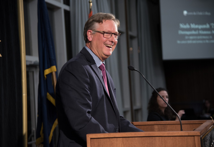 Ambassador Marquardt speaking at the L&C Alumni Honors Banquet, February 2017.