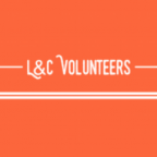 Orange background with white lettering. L&C Volunteers.