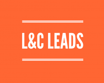 Orange background with white lettering which reads L&C LEADS