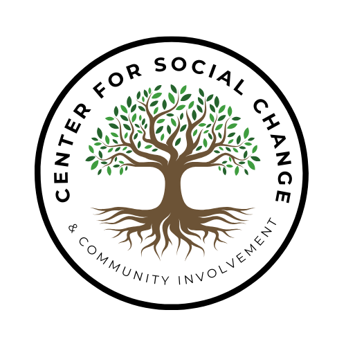 Center for Social Change Logo. A green tree with brown trunk and roots.