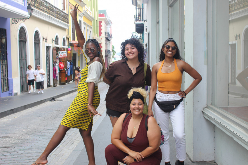Student volunteers pose in Old San Juan with the project lead from Community Collaborations International.