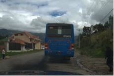 A typical sight in Cuenca: Black clouds of exhaust emitted from city buses.