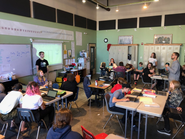 Environmental Studies Students discuss data results with students and a teacher from Cottonwood S...