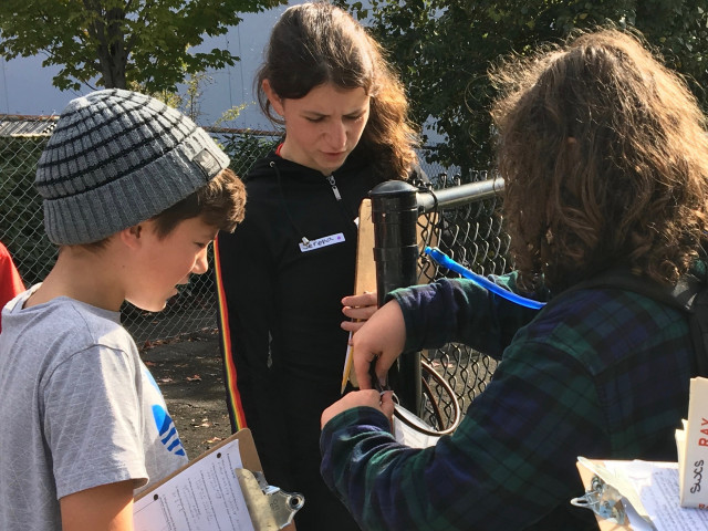 Middle school students at Cottonwood School deploy a Kestrel to measure microclimate readings dur...