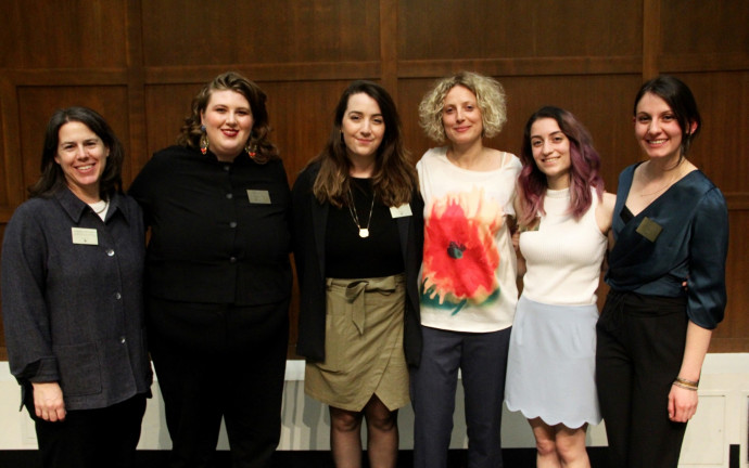 Faculty Director Kimberly Brodkin (L) and student co-chairs with Wednesday night keynote speaker Melanie Richter-Montpetit