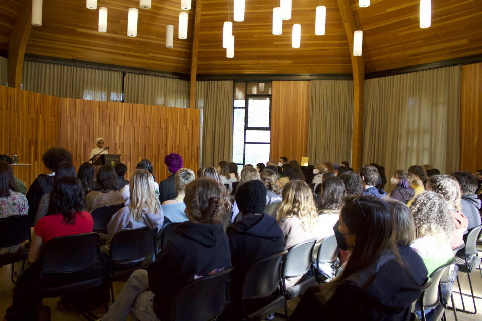 Poetry reading by sage braziel '24 in Gregg Pavilion