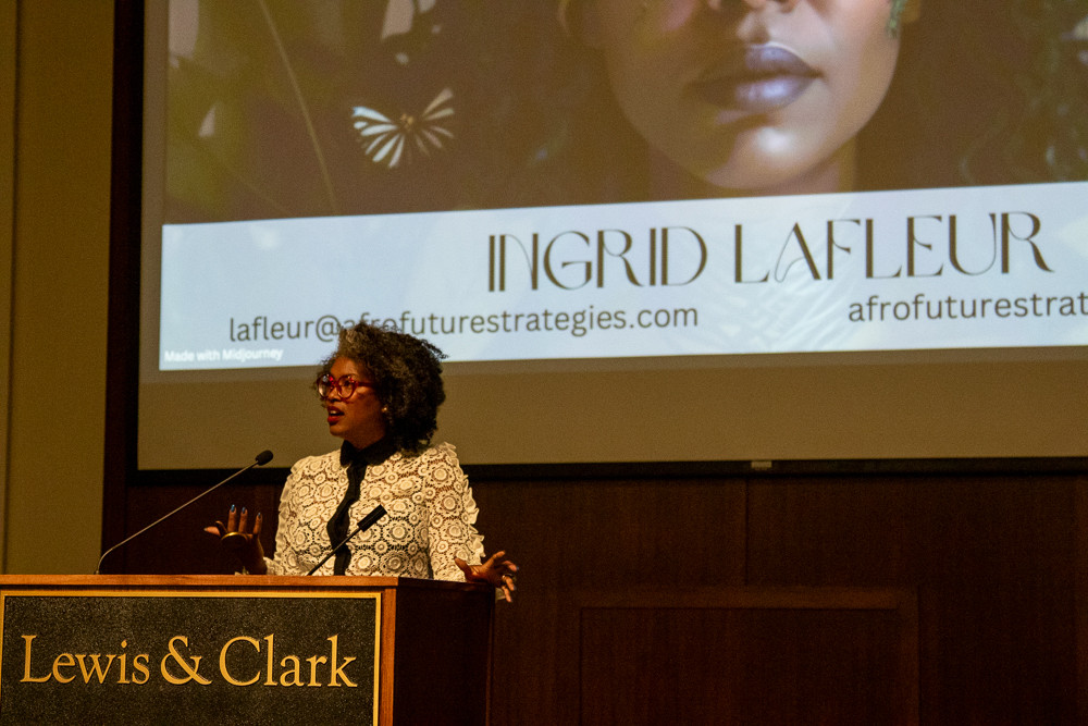 Keynote speaker Ingrid LaFleur presenting “Preparing for Afrotopia