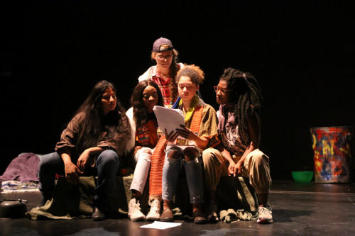 (L) Yashshree Raj Bisht, Tuse Mahenya, Olivia Santiago, Madisyn Taylor, and Nyna Kumi Butler performing A Bitter Pill: A Play Within a Play