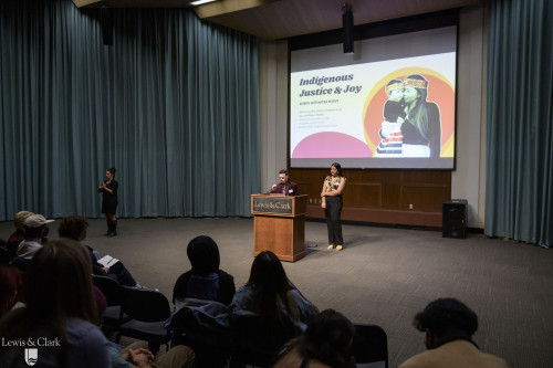 Co-chairs Mateo Telles '22 and Anmol Kahlon ?22 introducing a keynote speaker