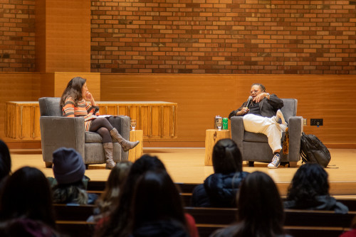 Keynote speaker Dr. Rebecca Hall (right) in conversation with Associate Professor of History Reiko Hillyer