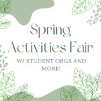 Spring Activities Fair advertisement with green floral background