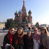Students at Saint Basil?s Cathedral in Moscow, Russia