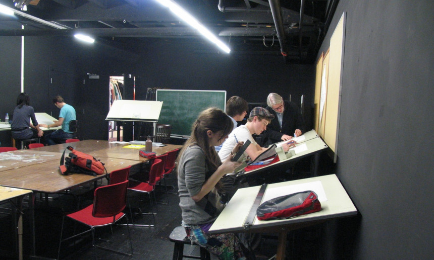 Student designers at work on a Theatre Graphics project