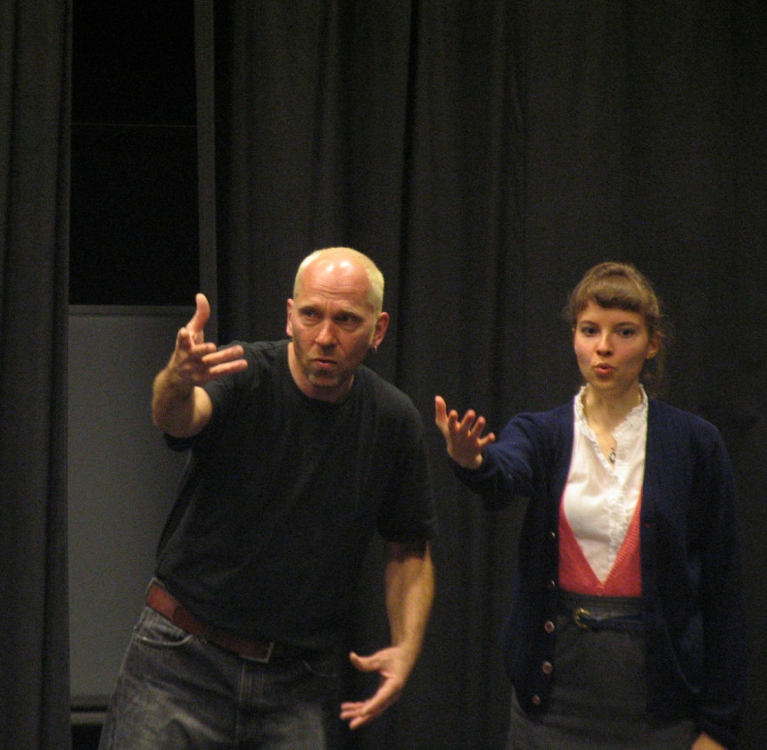 Stepan Simek demonstrates an idea in Acting class