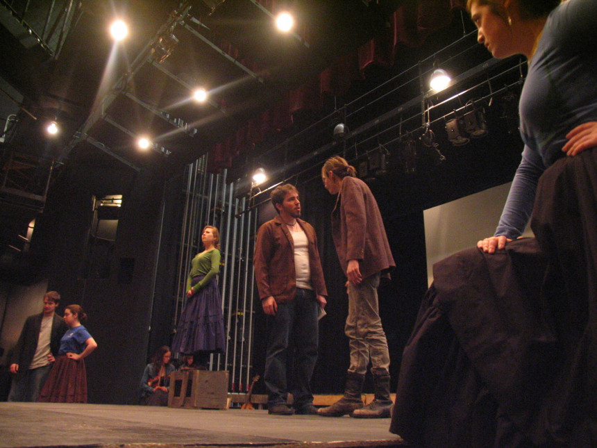 A student cast rehearses for the mainstage production