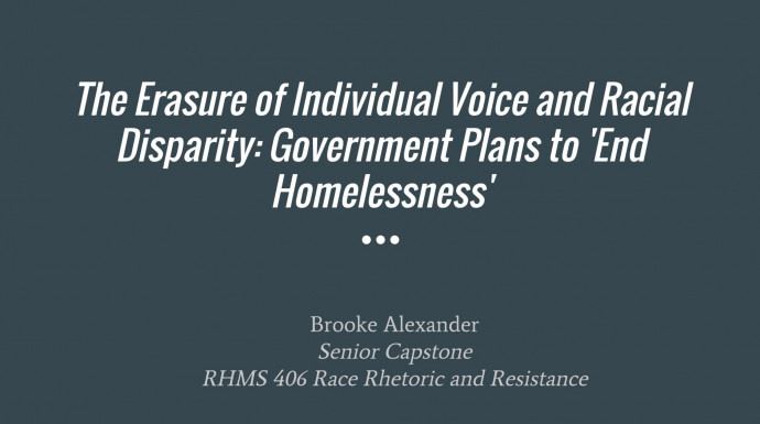 Title slide, ?The Erasure of Individual Voices and Racial Disparity: Government Plans to End Home...