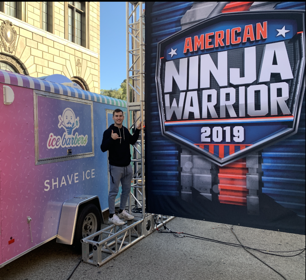 Lombardi in front of his shave-ice food truck, at the taping of the American Ninja Warrior episod...
