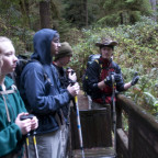 Micah Leinbach '14 talks about stream ecology on a College Outdoors trip. Photo credit: Rye Druzi...
