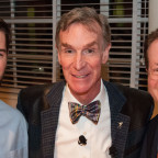 Bill Nye, center, with President Barry Glassner and student government president Lincoln Boyd.
