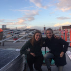 Franny and Kori on the roof of the Sally McCracken Building in Portland.